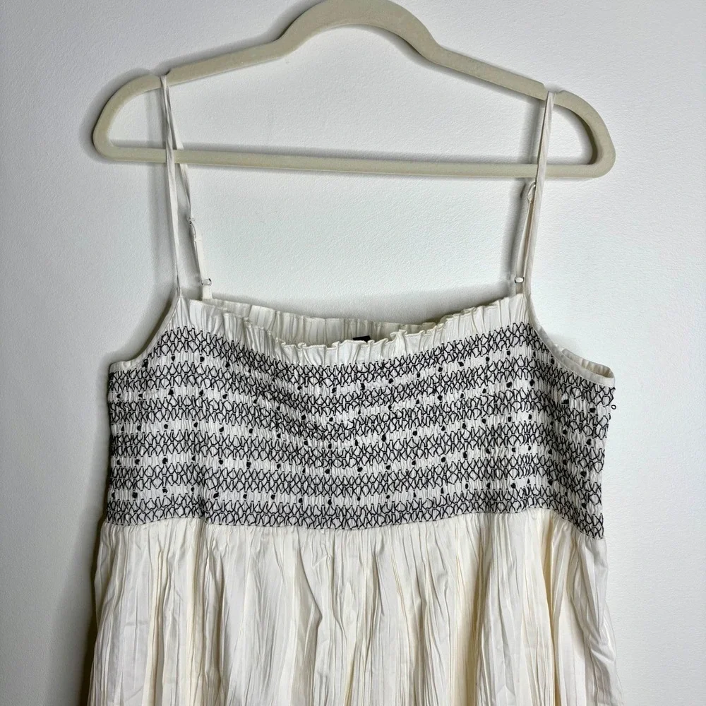 J.Crew Catania Cotton Smocked Maxi‎ Dress XL White Blue Summer Vacation Easy NWT